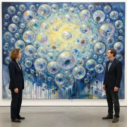 hundred bubbles by vincent lefevre and hernan bas and pat steir and hilma af klint, psychological, dripping paint, washy brush, background with hundreds of bubbles of memories by andreas gursky, rendered in octane, altermodern, masterpiece