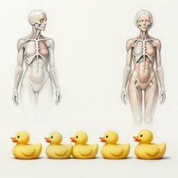 an anatomicaly correct sketch about the evolutional stages of a rubber duck