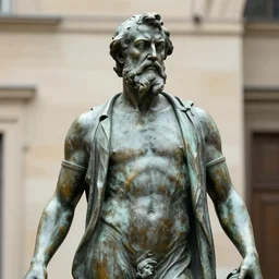 a 4 k photorealistic photo medium shot of a bronze statue of a man with a beard.