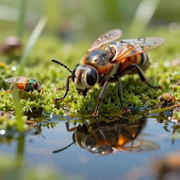 insects llreflecting the landscape, full colour, upscale, 8 k, masterpiece