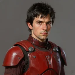 portrait of a man by greg rutkowski, jedi knight roan fel, short black hair, star wars expanded universe, he is about 3 0 years old, wearing the red tactical gear of the galactic triunvirate, highly detailed portrait, digital painting, artstation, concept art, smooth, sharp foccus ilustration, artstation hq