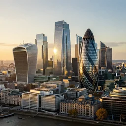 hyperrealism photography, concept art of a highly detailed futuristic city, london, golden hour