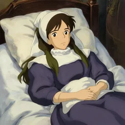 the 8 6 - year - old florence nightingale in bed, 1 9 0 6, concept art finely detailed perfect art, painted by greg rutkowski makoto shinkai takashi takeuchi studio ghibli, pinterest,