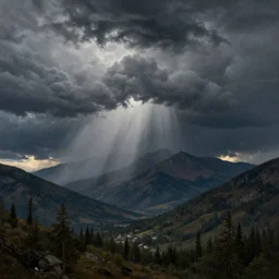 storm in the mountains, by Albert Bierstadt, Ernst Haeckel, James Jean, emotional, cinematic atmospheric, artstation