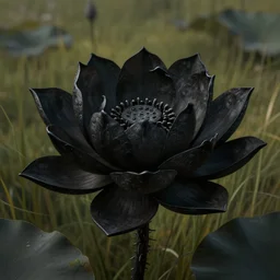 a beautiful and hyperdetailed matte painting of a black lotus flower in a field, in the style of magic the gathering!!!! 8 k, volumetric lighting, cinematic, find detail, cell shaded, intricate detail, octane render, art by greg rutkowski and albert bierstadt