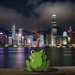 ultra photorealistic film still of hong kong skyline. sparkling lights, wide shot, frog perspective, ultra sharp, wes anderson, studio ghibli, pixar and disney animation, octane render, anime key art by greg rutkowski, bloom, dramatic lighting,