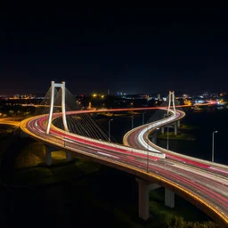 highway bridge at night, areal view