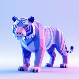ultra low low poly visible polygons stylized render of a tiger animal full body render vaporwave blue and pink neon