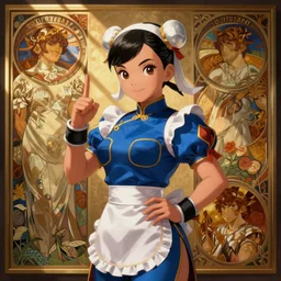 an adorable chun - li as a maid by krenz cushart, artgerm, alphonse mucha, akihiko yoshida