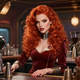 epic professional digital art of stunningly gorgeous redhead female starship barista, by leech hannigan, iris van herpen, artstation, cgsociety, wlop, epic, much wow, much detail, gorgeous, detailed, masterpiece