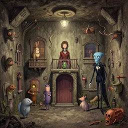 underground house with unusual animals. ultra detailed digital drawing by wes anderson, jean pierre jeunet, tim burton, tomm moore. 4 k hd high resolution