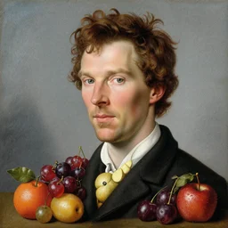 a portrait of benedict cumberbatch made with fruits, by giuseppe arcimboldo