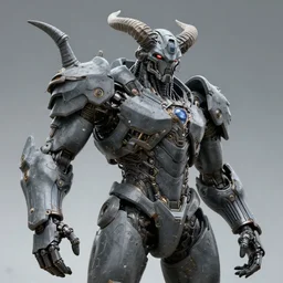 Techno-God is an ancient mechanical gray giant chaotic horned humanoid, digital art, 8k, hyperrealism, high detail, ray tracing, concept art, octane render, Michal Karcz style