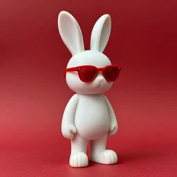 rabbit groot as marble statue, red sunglasses, in red background, soft red texture