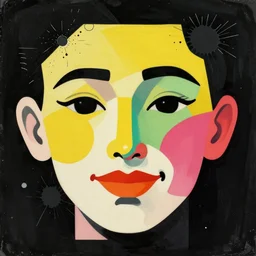 highly colorful, minimal, simplistic, amazing simple composition, vaporwave, Gertrude Abercrombie, minimalistic graffiti masterpiece, minimalism, 3d abstract render overlayed, black background, psychedelic therapy, trending on ArtStation, ink splatters, pen lines, incredible detail, creative, positive energy, happy, unique, negative space, face, artgerm