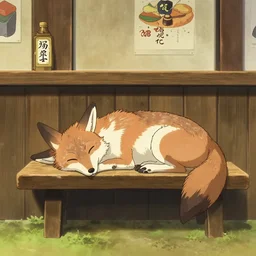 coyote sleeping on a bench in a cozy tavern, hidari, color page, tankoban, 4K, tone mapping, Akihiko Yoshida.