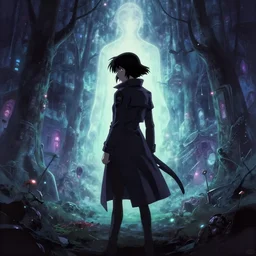 a high definition screenshot from the haunting and strange ( ( ( cyberpunk ) ) ) anime anime anime film ; a lone lone single female detective wearing a trenchcoat investigates a strange and ethereal beyond - reality dreamworld, digital painting by ( ( makoto shinkai ) ), moebius moebius, surrealism, trending on artstation