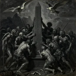 black obelisk being worshipped by the damned, oil on canvas by odd nerdrum, intricate details