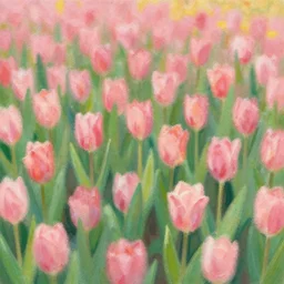 a pastels artwork of a field of tulips