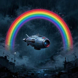 teleportation machine in a dark and stormy night, with the feeling of being in the middle of a horror movie by edward robert hughes and ron walotsky, style of rainbows