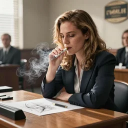 courtroom sketch of amber heard snorting cocaine on a table