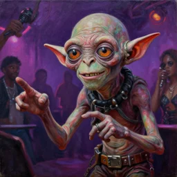 gollum visits a rave club, oil on canvas, intricate, 8 k highly professionally detailed, hdr, cgsociety,