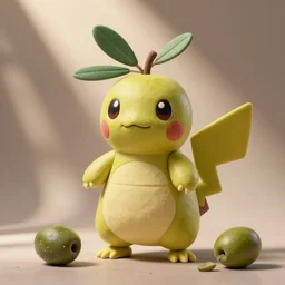 a new pokémon made out of olives, 3d render claymation cute