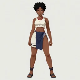 a full lenght illustration of a light - skinned african - american woman character in nartuo. illustrated in the style of masashi kishimoto.