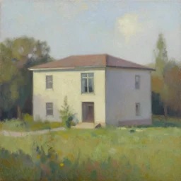 a beautiful painting of a building in a serene landscape by Art Fitzpatrick