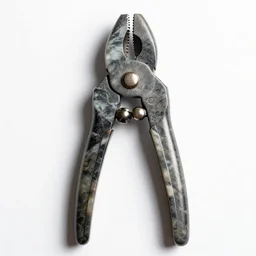 marble bolt cutters, high detail macro photography, isolated on a pure white background, centered, entire object in frame, sharp focus, soft studio lighting