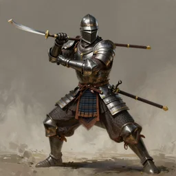a oil paniting of an Knight/samurai in a battle ready pose in the style of Jean Giraud detailed realistic High Resolution HD 8k in color