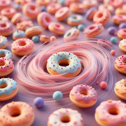 turbulent sea of donuts. claymation. diorama. dutch angle. digital art. colorful. render. 4 k. 8 k. trending. wallpaper.