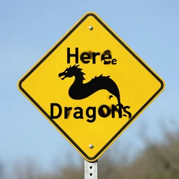 road sign that says here be dragons,