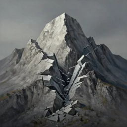 landscape matte painting, shattered mountain, surrealism, symbolism art by greg rutkowski