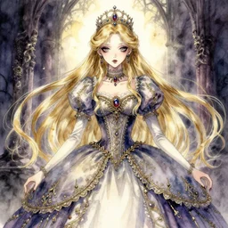 princess of a utopia. watercolor and metallic ink by award - winning mangaka, gothic horror, romanticism, intricate details, depth of field, backlighting