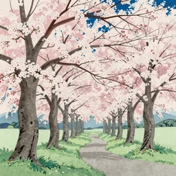 Cherry blossom forest, ukiyo-e,