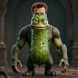 hyperrealistic dslr film still of arnold schwarzenegger pickle chimera, stunning 8 k octane comprehensive 3 d render, inspired by istvan sandorfi & greg rutkowski & unreal engine, perfect symmetry, dim volumetric cinematic lighting, extremely hyper - detailed, incredibly real lifelike attributes & texture, intricate, masterpiece, artstation, 8 k 8 5 mm f 1. 4