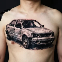 demolished car, tattoo art