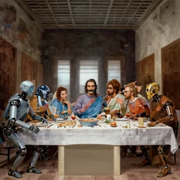 the last supper but with robots, by salvador dali, sci - fi, detailed, beautiful composition, masterpiece, artstation