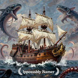 an impossibly huge pirate ship, being attacked by a kraken, giant tentacles. 1980s photograph