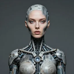 a portrait of a woman with mechanical patterns by android jones and hr giger