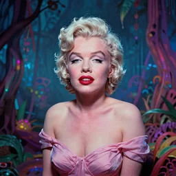 surreal Marilyn Monroe covered in chromatic abberations mysterious place, beautiful, pscychodelic, trending on artstation, artwork by Nicolas Winding Refn