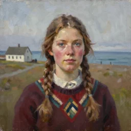 portrait of a icelandic woman ( 3 5 ) from iceland in 2 0 2 1, an oil painting by ross tran and thomas kincade