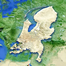 a satellite image of the Netherlands with borders