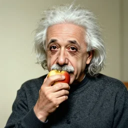 Albert Einstein eating an apple, photograph