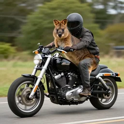 a quokka riding a Harley Davidson motorbike. Award winning photography. HD. 8K