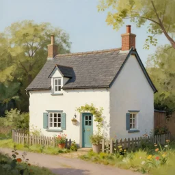a beautiful matte painting of a little cottage,