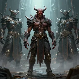 a great demon who is standing Infront of the gods, concept art, fantasy, unreal engine, high detail, realistic, sci-fi, trending on artstation,