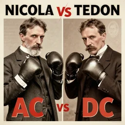 Boxing poster: Nicolai Tesla vs Thomas Edison, AC vs DC