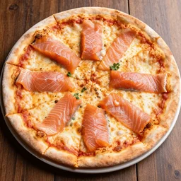 Pizza with raw salmon